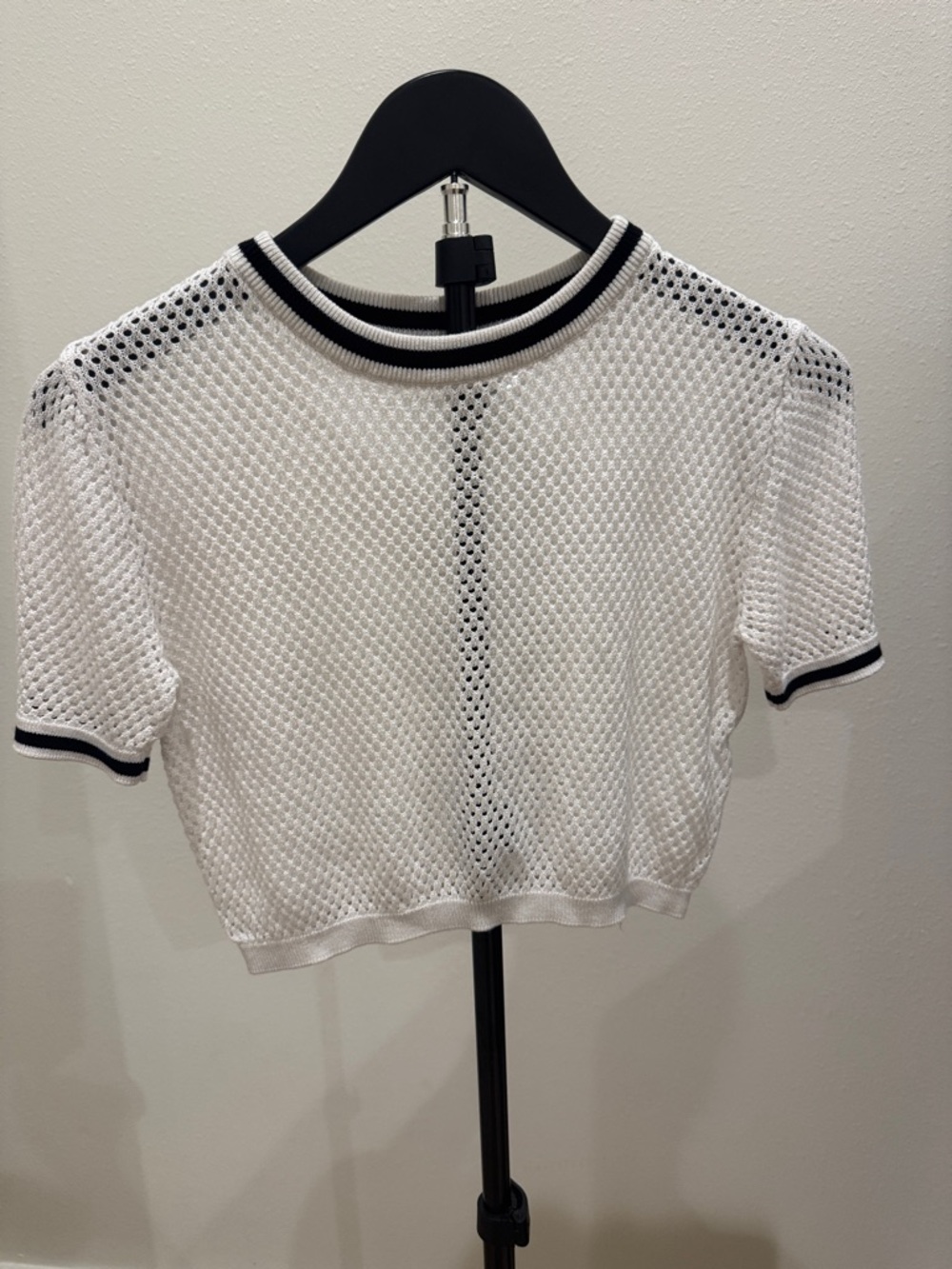H&M White Mesh Crop‎ Top with Black Trim